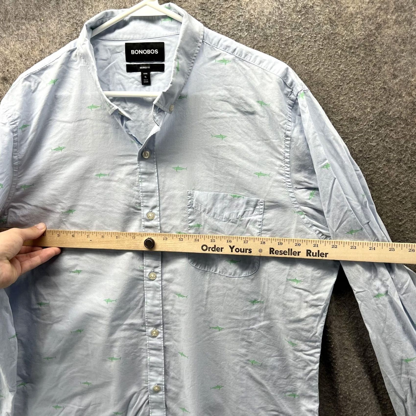 Bonobos VINTAGE Bonobos Shirt Mens XL Long Blue Shark Print Tailored Fit Button Front Casual Size US XL / EU 56 / 4 - 7 Thumbnail