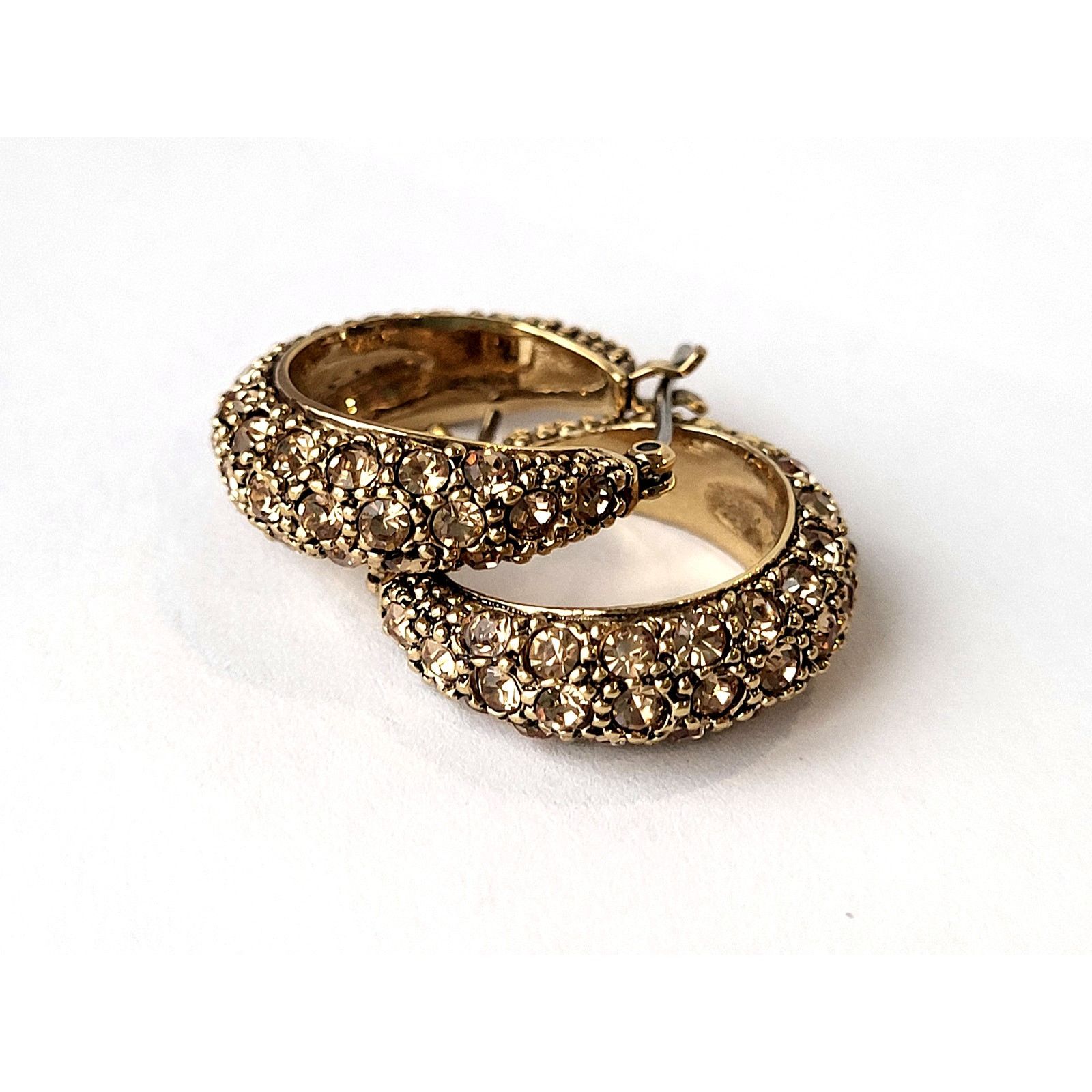 Monet Monet Gold Rhinestone Hoop Earrings Signed Vintage Pierced Size ONE SIZE - 3 Thumbnail