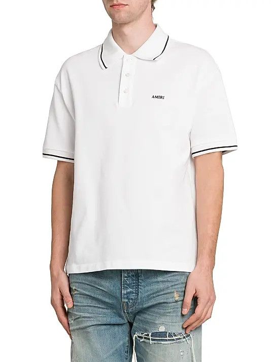 Amiri os11x0326 Logo Cotton Polo Shirt in White Size US M / EU 48-50 / 2 - 5 Thumbnail