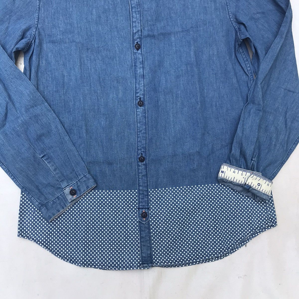 Designer × R.Newbold × Vintage R.NEWBOLD Born in Britain long sleeve denim blue polkadot Size US XL / EU 56 / 4 - 2 Thumbnail