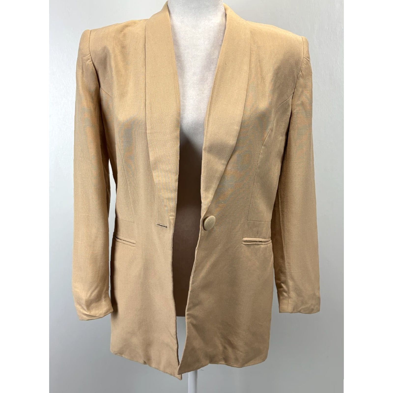 Jones New York VINTAGE Jones New York Blazer Jacket - Blazer, Women, Size 10, Beige Linen Blend, One-Button, Long Sleeve, USA Made, Academia Style Size L / US 10 / IT 46 - 5 Thumbnail