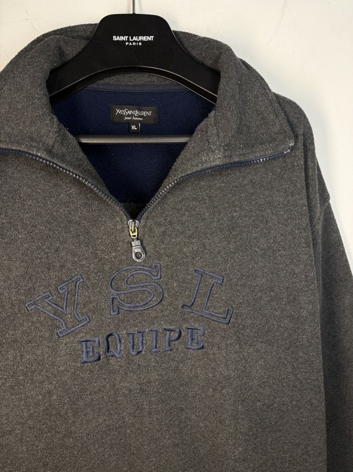 Yves Saint Laurent 90s Fleece YSL Sweatshirt Quarter Zip Vintage Yves Saint Size US XL / EU 56 / 4 - 1 Thumbnail