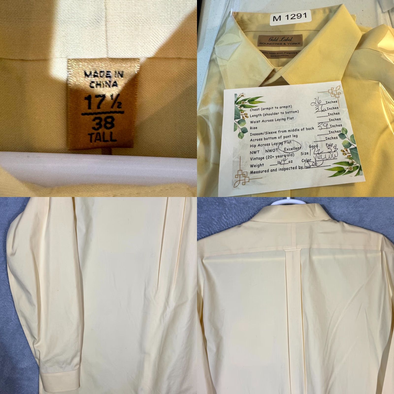 Vintage VINTAGE Gold Label Dress Shirt Mens 17.5 / 38 Yellow 100% Cotton Non-Iron Long Sleeve Size 48R - 8 Thumbnail