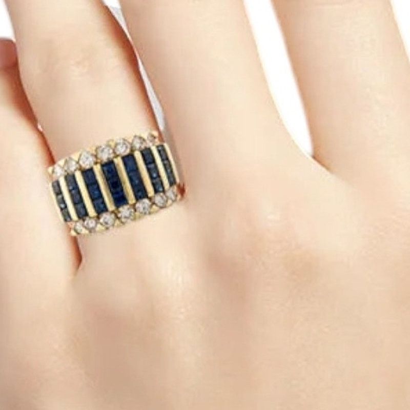 Other 18K Solid Gold Sapphires & Diamonds Ring, Band 5 Size ONE SIZE - 5 Thumbnail