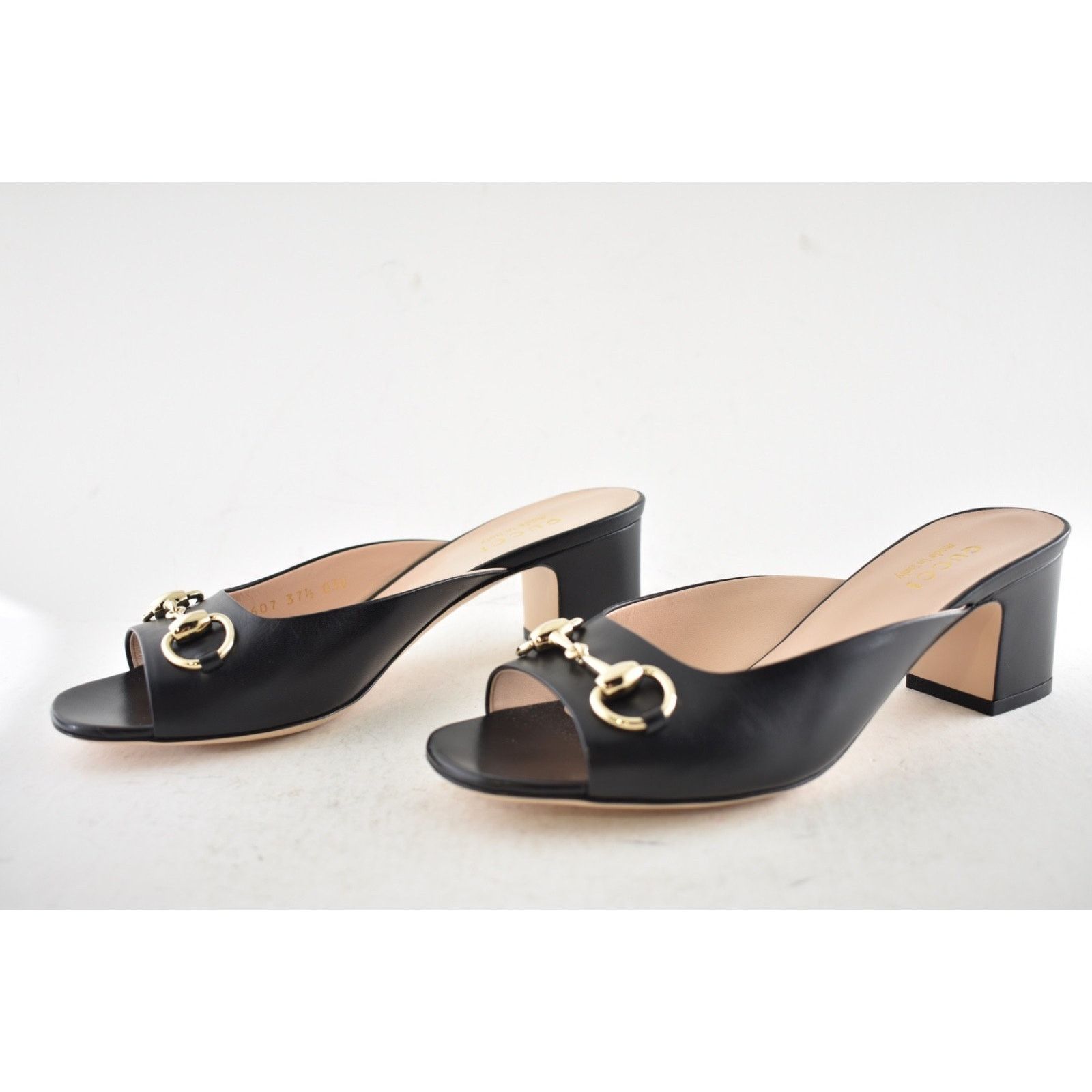 Gucci Gucci Lady Horsebit Black Leather Gold Block Heel Mule 37.5 Size US 7.5 / IT 37.5 - 15 Thumbnail
