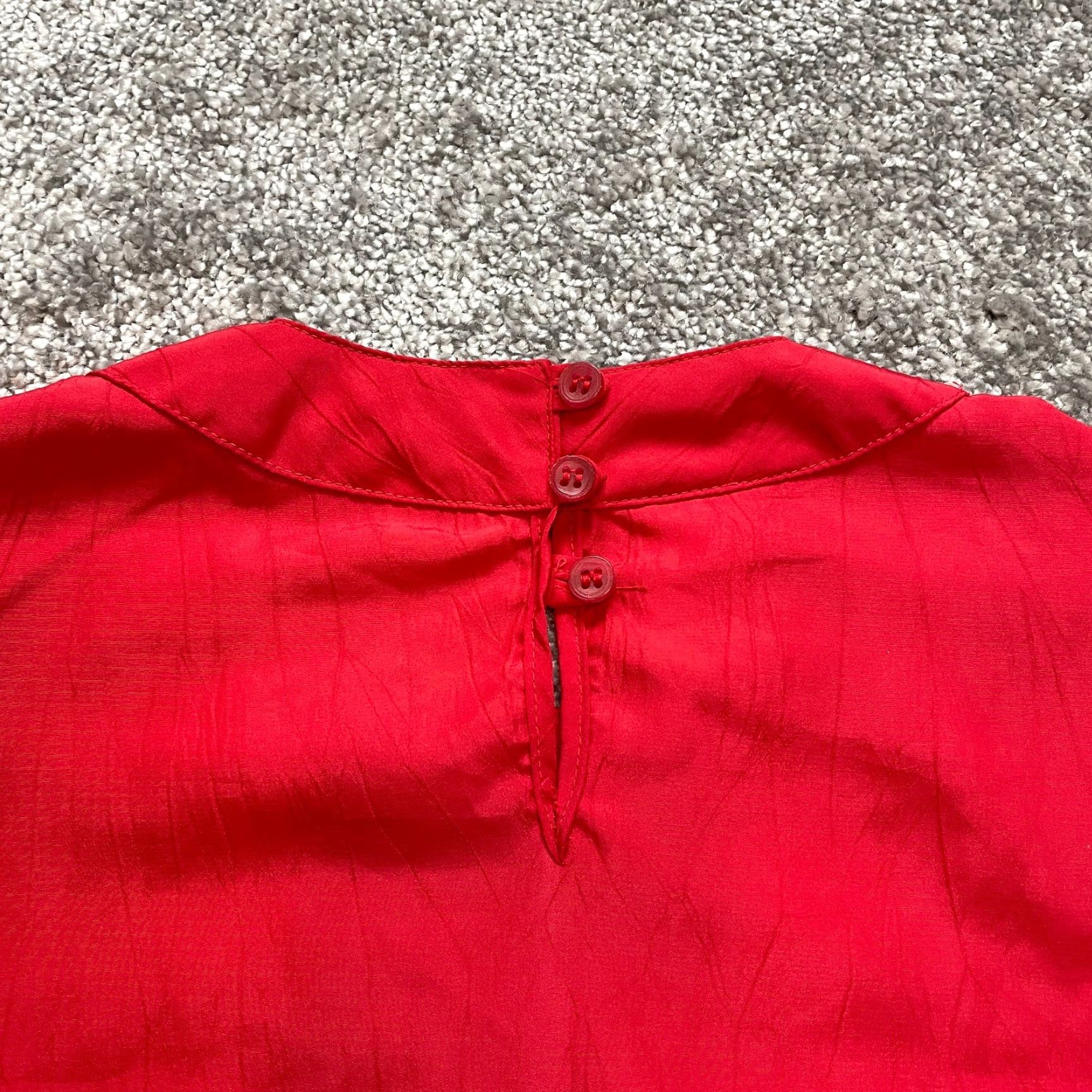 Lee VINTAGE Lauren Lee Blouse Top Womens 10 Red Ruffle Short Sleeve Professional Comfort Wear Size L / US 10 / IT 46 - 8 Thumbnail