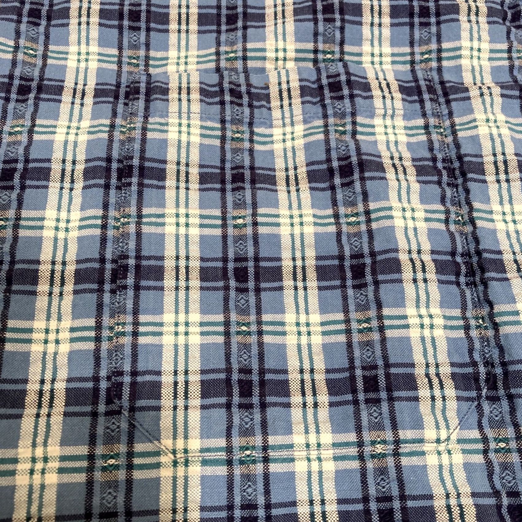 Vintage L.L. Bean Men's Large Short Sleeve Button Down Pocket Shirt Blue Chamois Cotton Plaid Regular Size US L / EU 52-54 / 3 - 4 Thumbnail