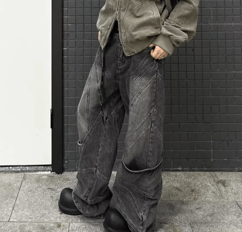 Japanese Brand Vintage Grey Patchwork Baggy Jeans Size US 34 / EU 50 - 3 Thumbnail