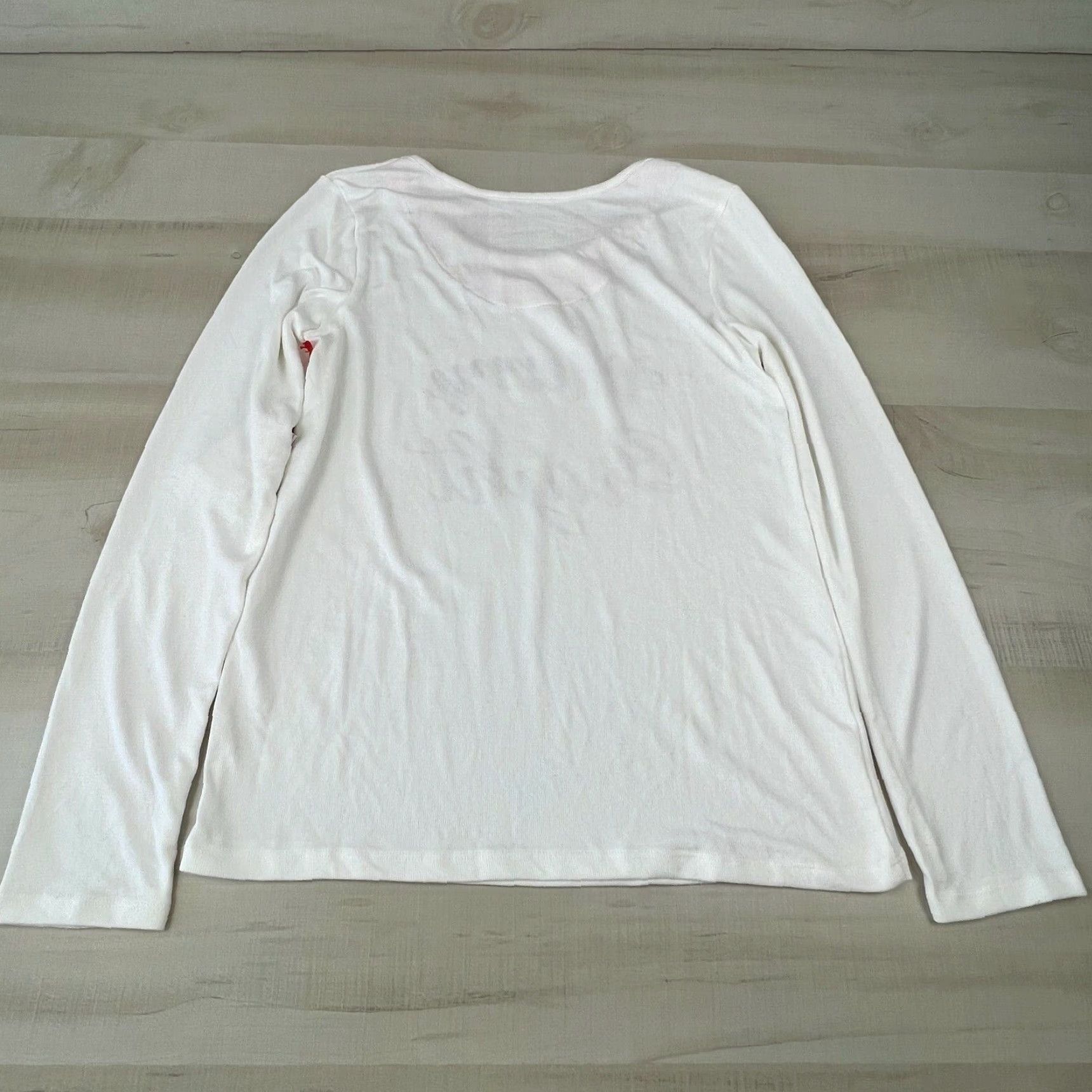Vintage Mistle Toes Womens Pajama Top Medium Cream Christmas Merry and Bright New - Ivory - Long Sleeve Round Neck Knit Polyester Spandex 2 Piece Top Only"} Size M / US 6-8 / IT 42-44 - 7 Thumbnail