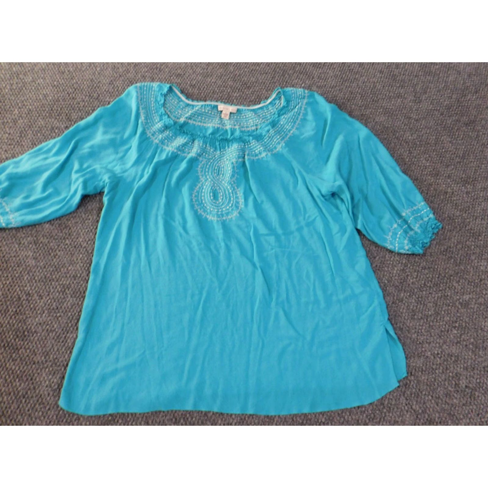 JM Collection JM Collection Blouse Shirt 1X Plus Womens Blue Striped Rayon Knit Crew Neck 3/4 Sleeve Pullover Classic Stretch Casual Size XL / US 12-14 / IT 48-50 - 4 Thumbnail