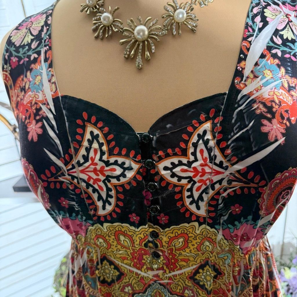 Vintage hippie boho maxi dress paisley red orange empire waist 14 16 Size XL / US 12-14 / IT 48-50 - 3 Thumbnail