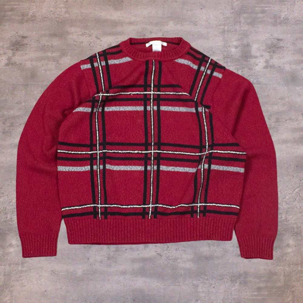 Vintage Vintage 1990's Geoffrey Beene 3D Plaid Red' Knitted Crewneck Size US L / EU 52-54 / 3 - 1 Thumbnail