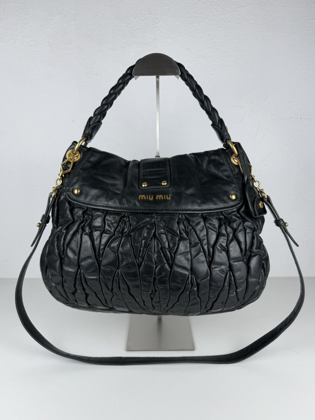 Miu Miu Miu Miu matelasse pleated leather coffer bag in deep green Size ONE SIZE - 2 Thumbnail