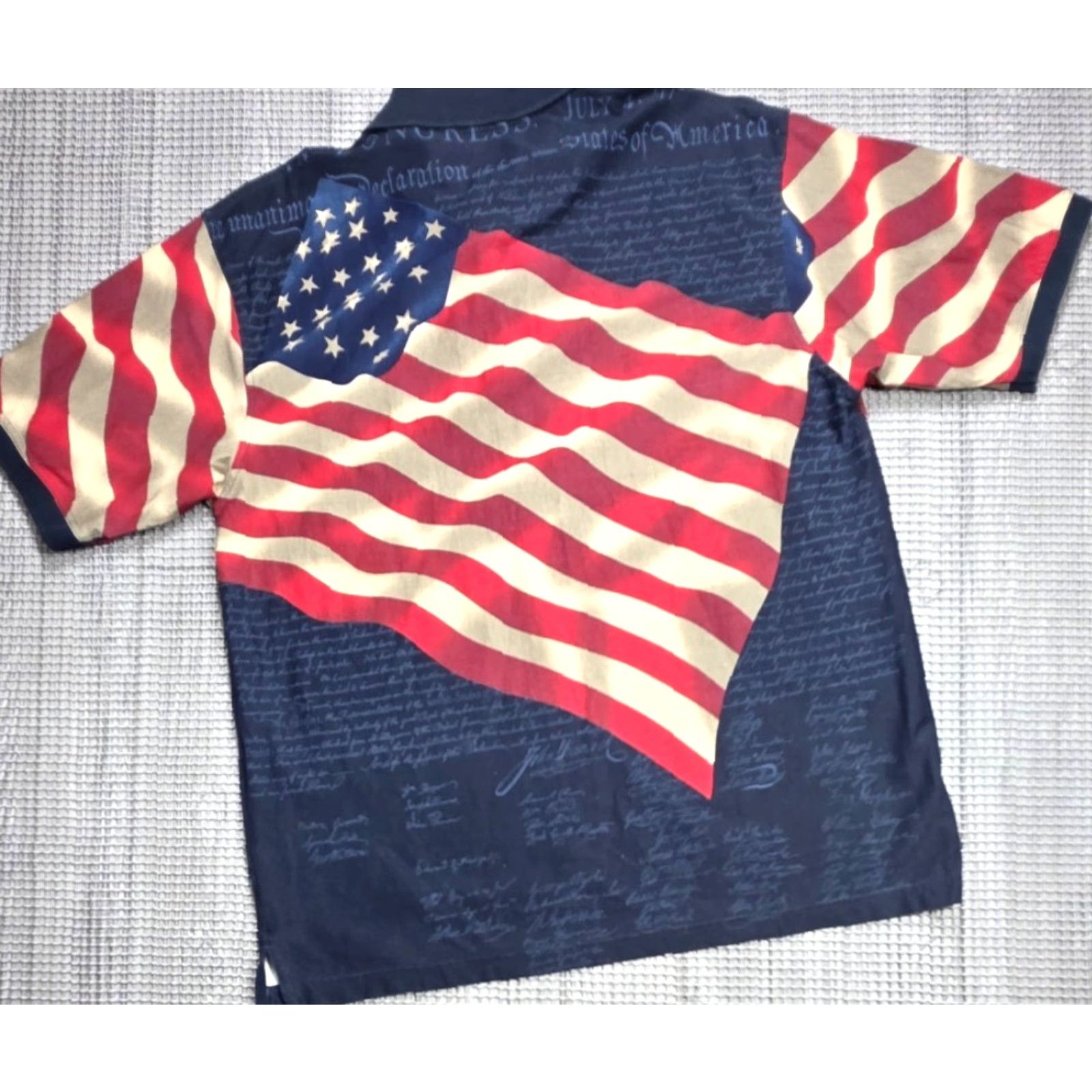 Cotton Traders Cotton Traders Sport Polo Shirt Men L Red White Blue Allover American Patriotic 4th of July Flag Casual Polo Shirt Men L to 4th of July Mens Size US L / EU 52-54 / 3 - 7 Thumbnail