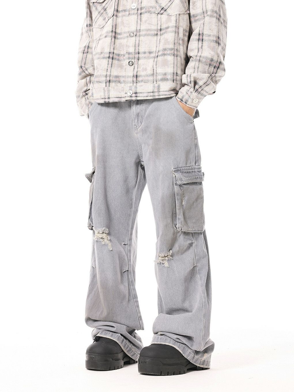 washed faded paint baggy cargo pants
