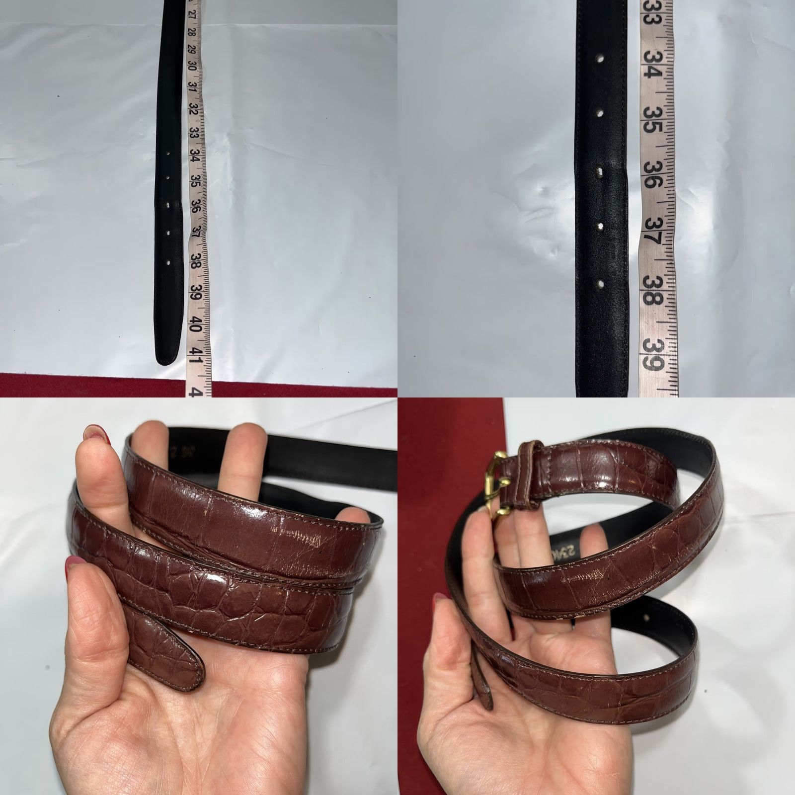 Vintage LEEGIN Belt Women Leather Alligator Brown 1” Wide Brass Buckle Adjustable Vintage? No Vtg Size ONE SIZE - 8 Thumbnail