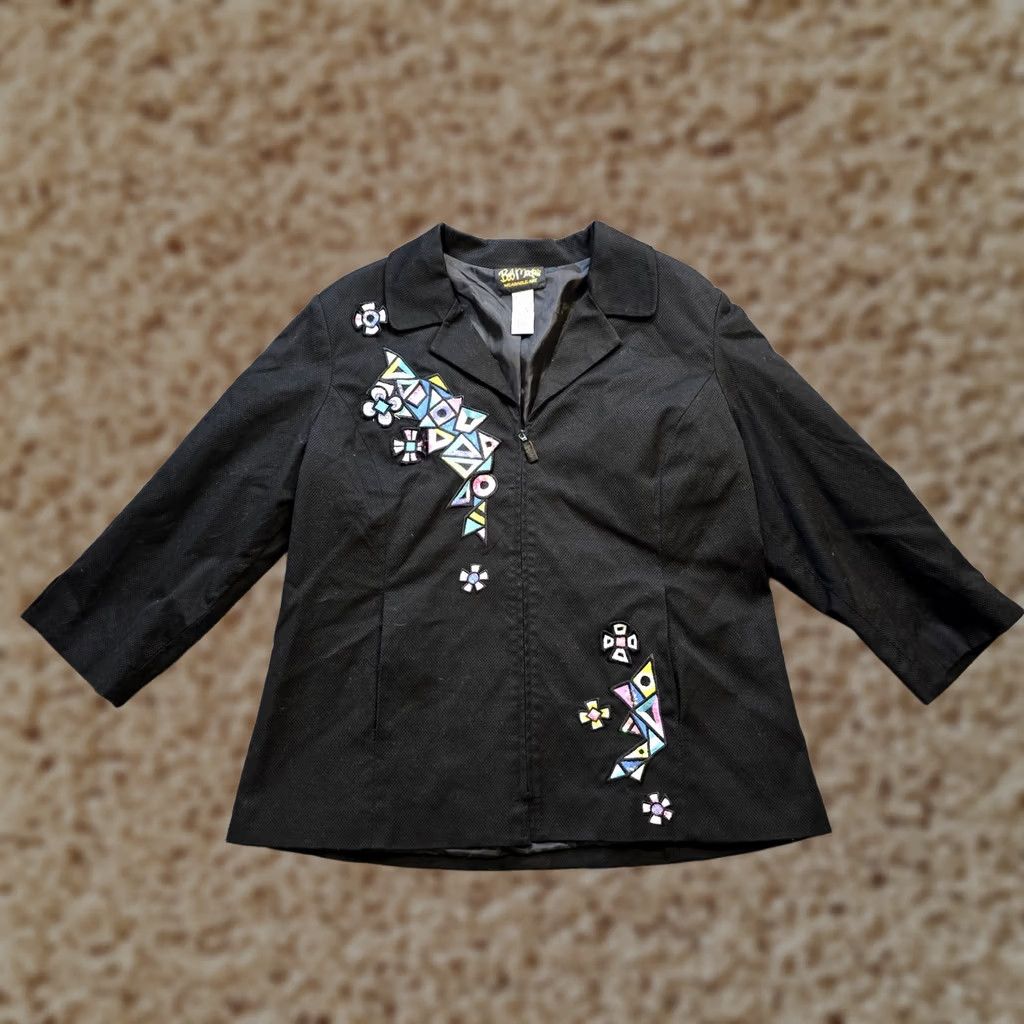 Bob Mackie Bob Mackie Jacket Womens Large Black 3/4 Sleeve Full Zip Embellished Art Casual Size L / US 10 / IT 46 - 1 Thumbnail