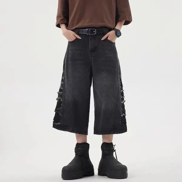Japanese Brand VIBE Heavy damage washed distressed retro loose denim shorts Size US 30 / EU 46 - 6 Thumbnail
