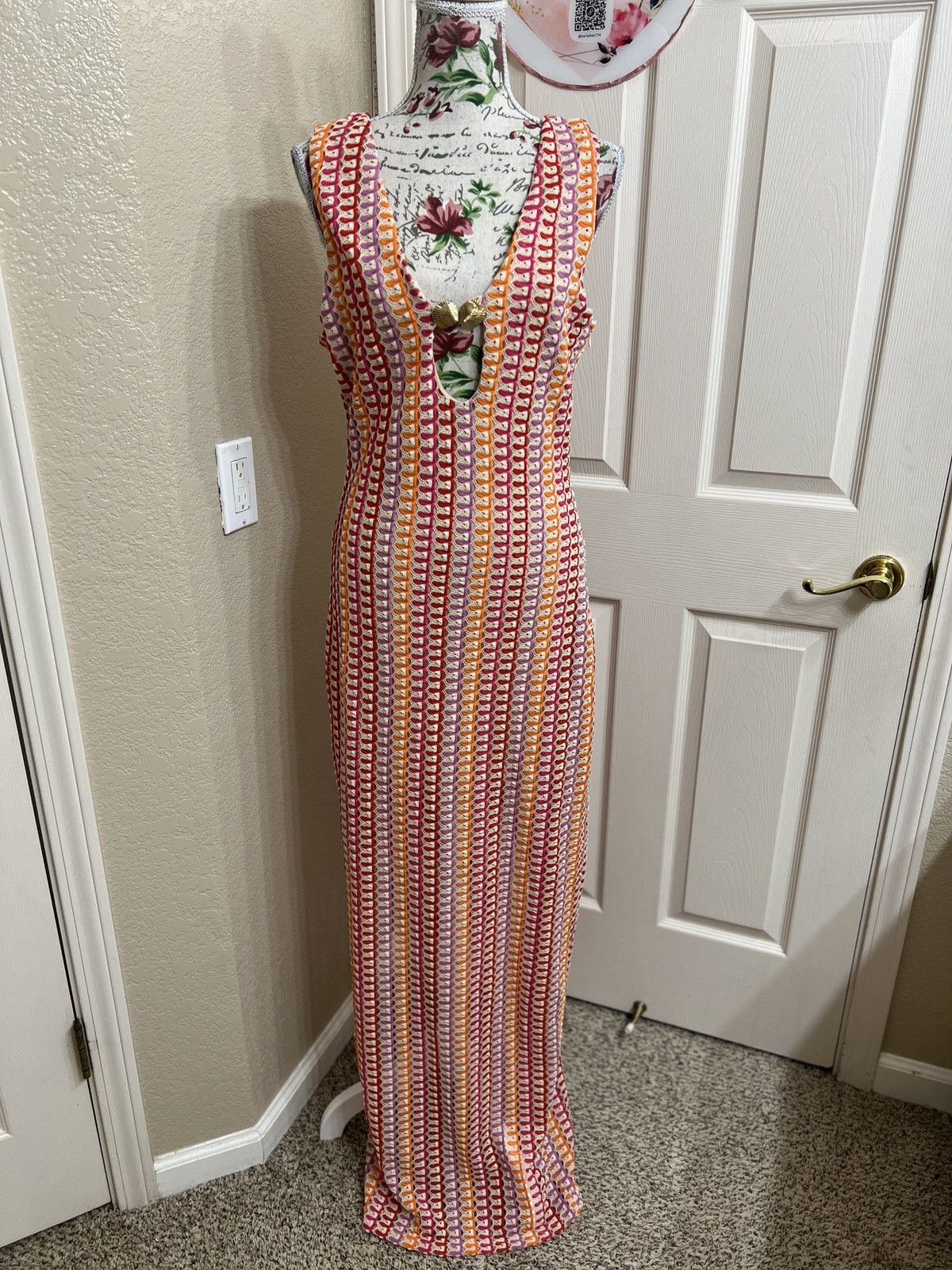 Fashion Nova Fashion Nova pink and multicolor crochet maxi dress size XL Size XL / US 12-14 / IT 48-50 - 3 Thumbnail