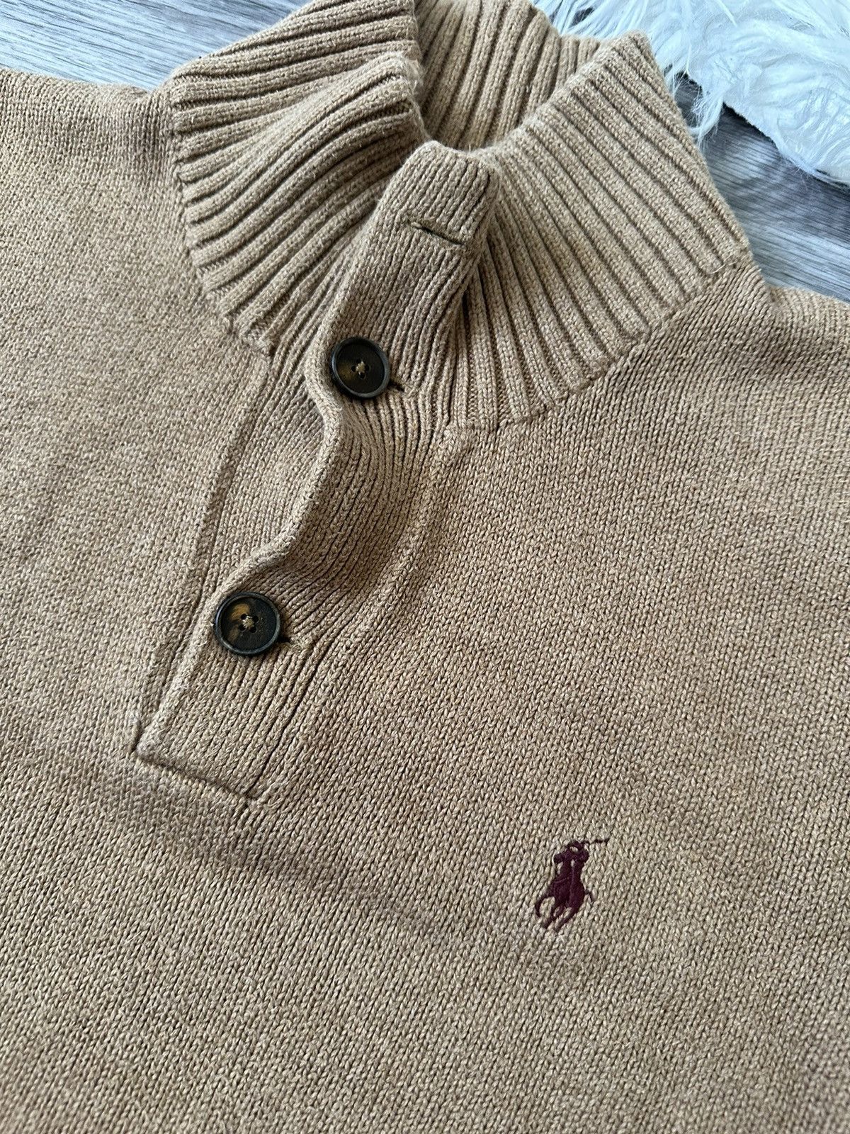 Polo Ralph Lauren Polo Ralph Lauren Beige Heavy Knit 1/4 Sweater oldmoney Size US L / EU 52-54 / 3 - 3 Thumbnail