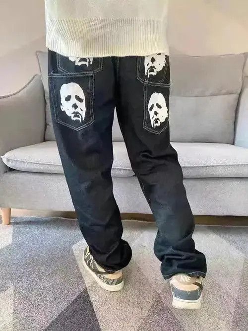 Designer × Japanese Brand jeans with print of head straight loose Size US 32 / EU 48 - 1 Thumbnail
