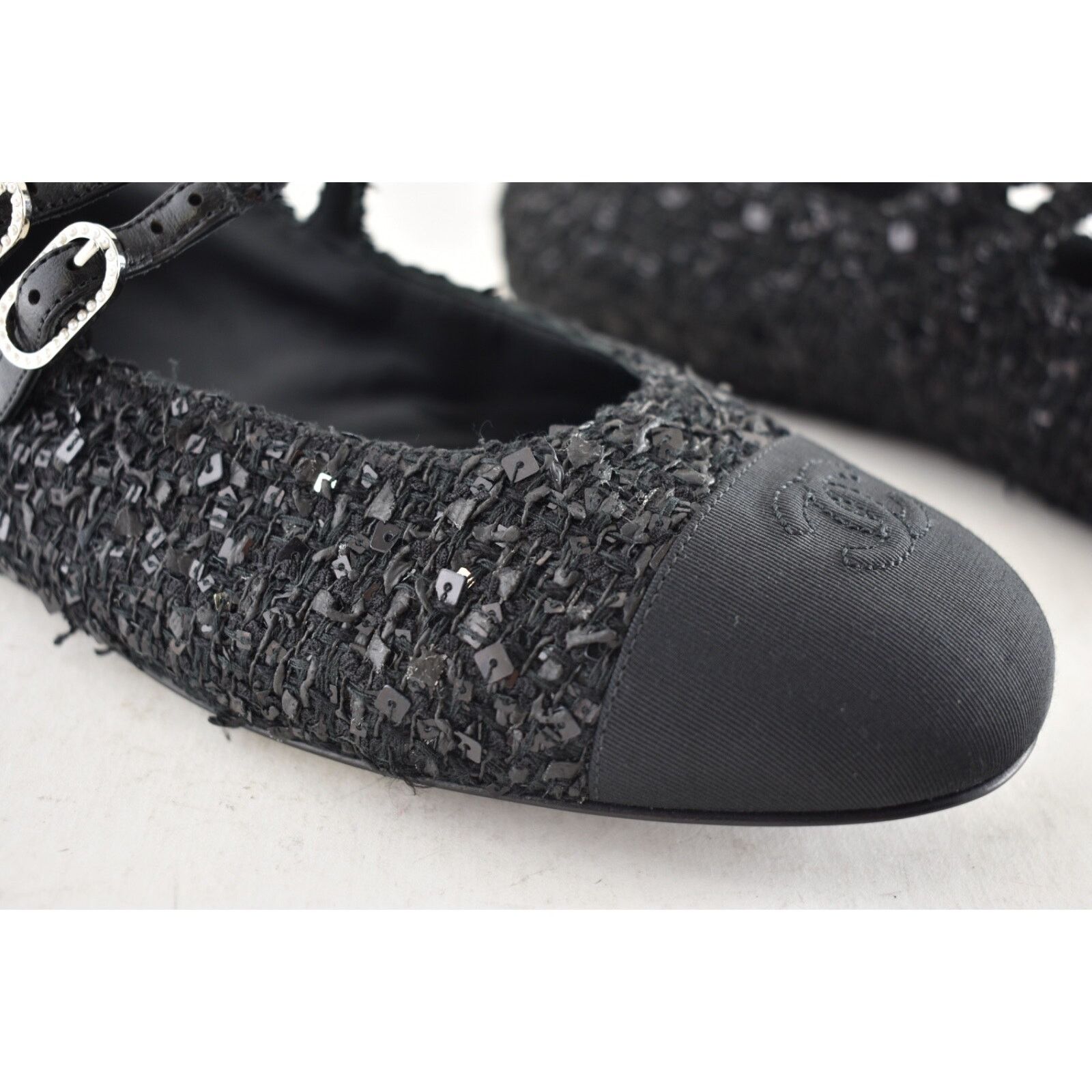 Chanel Chanel 24S Black Glittered Tweed Pearl Mary Jane Ballerina Size US 6 / IT 36 - 6 Thumbnail