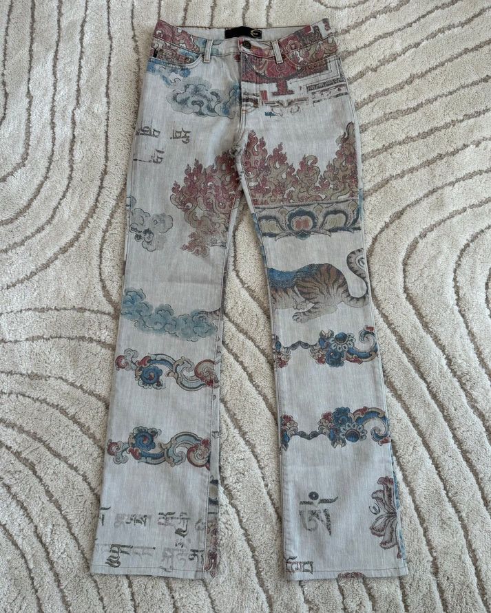 image of Just Cavalli Ss05 Cavalli Asian Fantasy Denim Pants (Xs) in White, Men's (Size 26)