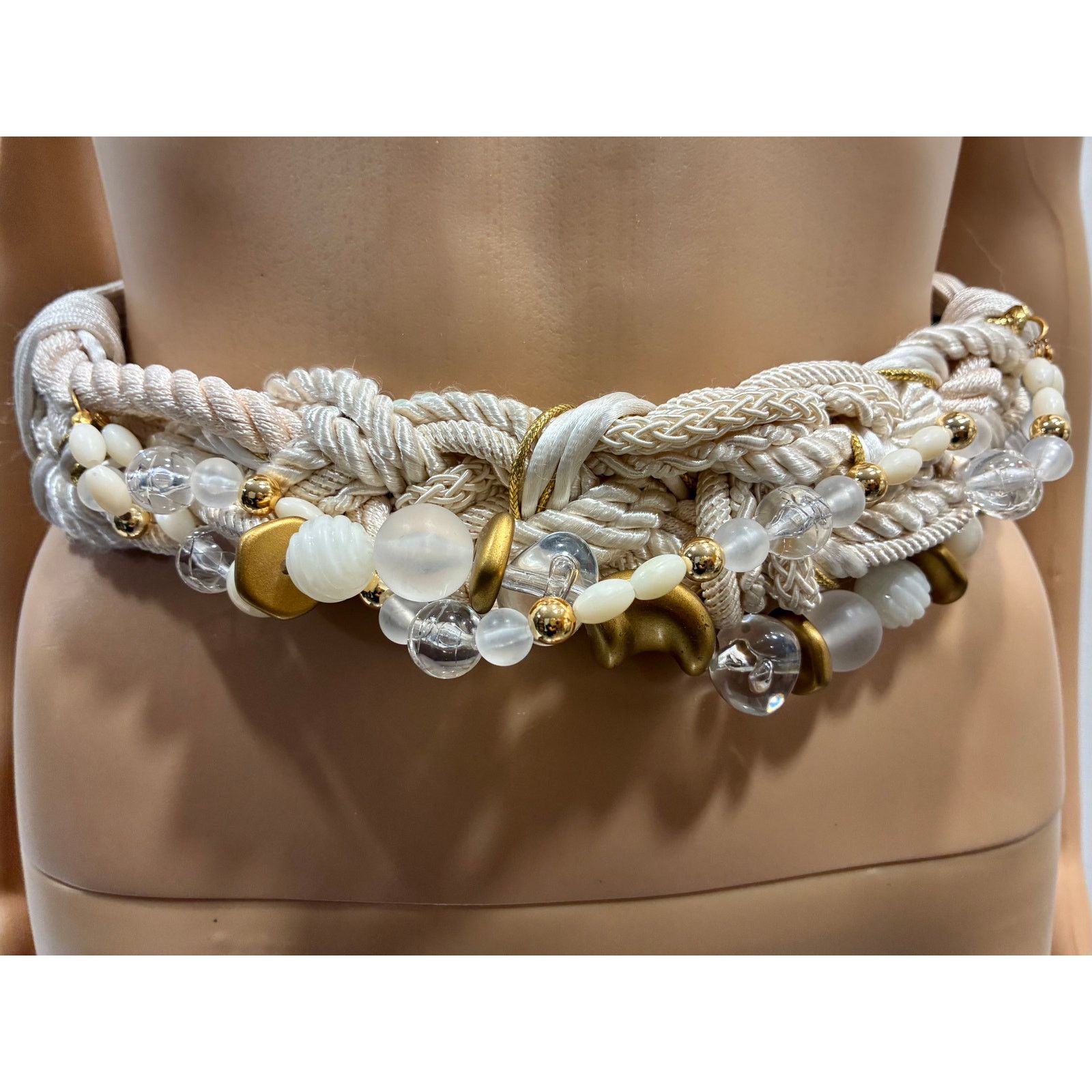 VINTAGE Gold Coin Rope Stretch Belt Coin & Bead Rope Belt / Beaded Cord Belt / Brown Brass  main image 4