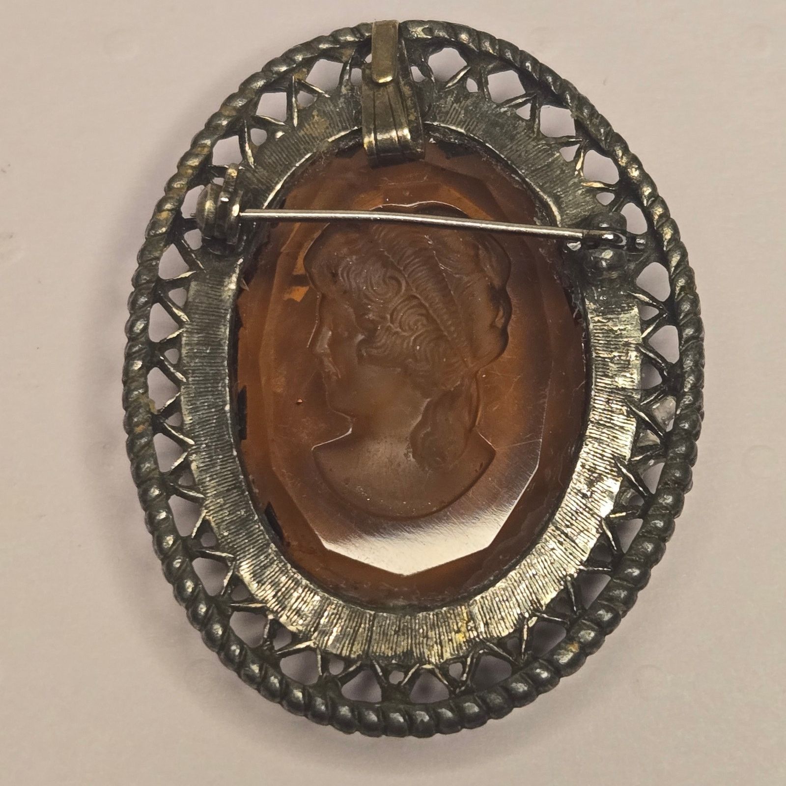 Vintage Vintage Amber Glass Cameo Brooch Pendant Ornate Filigree Size ONE SIZE - 8 Thumbnail