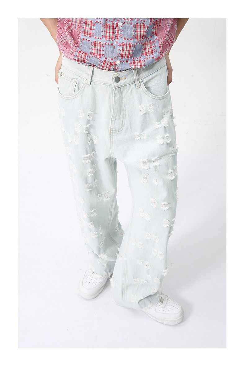 Japanese Brand Men's American-style ripped jacquard vintage jeans Size US 32 / EU 48 - 3 Thumbnail