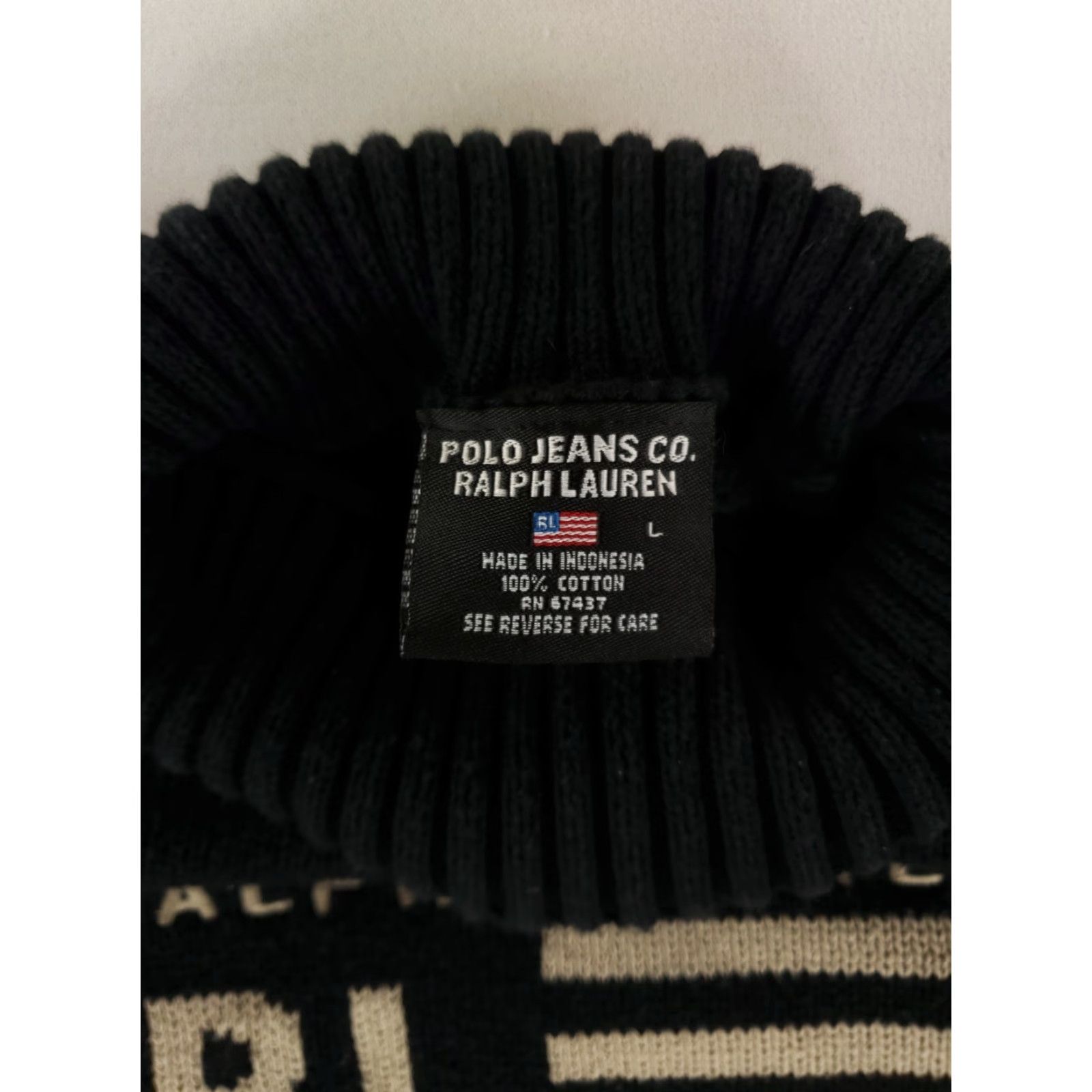 Polo Ralph Lauren Polo Jeans Ralph Lauren Sweater Black Mens L Cotton Flag Spellout Size US L / EU 52-54 / 3 - 3 Thumbnail