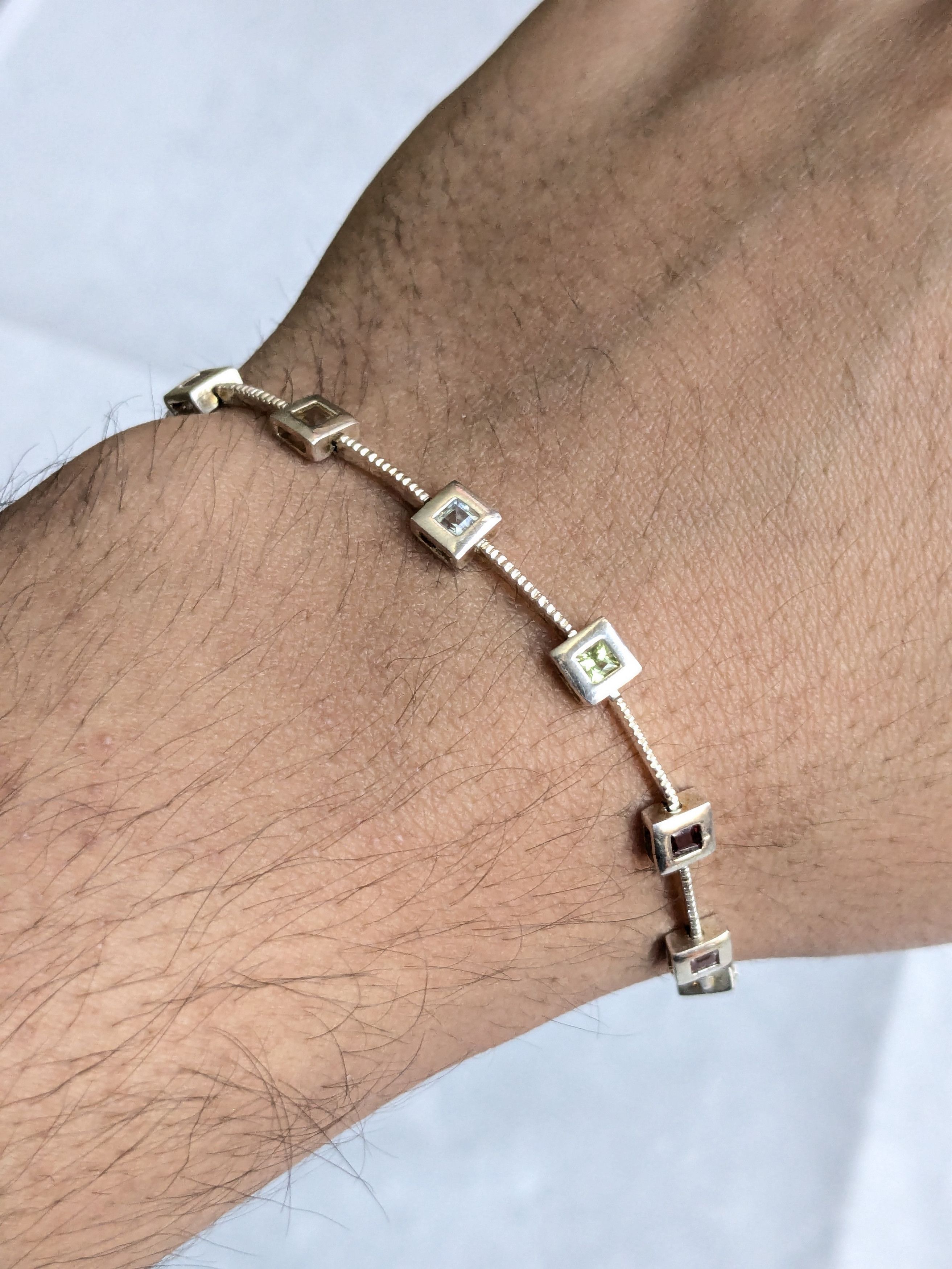 Jewelry Vintage Sterling Silver Tennis Bracelet Square 7" Rainbow Size ONE SIZE - 14 Thumbnail