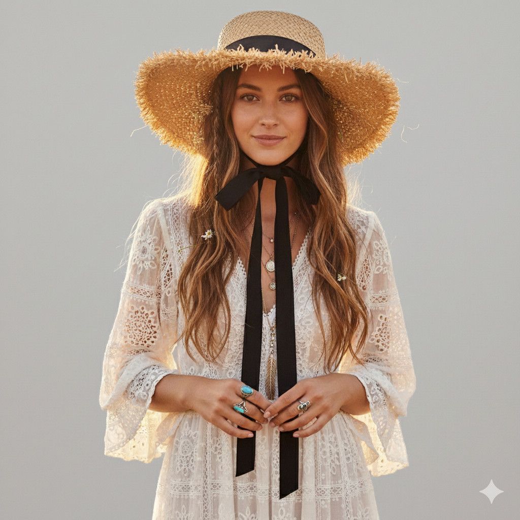 Forever 21 Straw Hat w/ Grosgrain Ribbon Chin Strap - One Size Size ONE SIZE - 1 Thumbnail