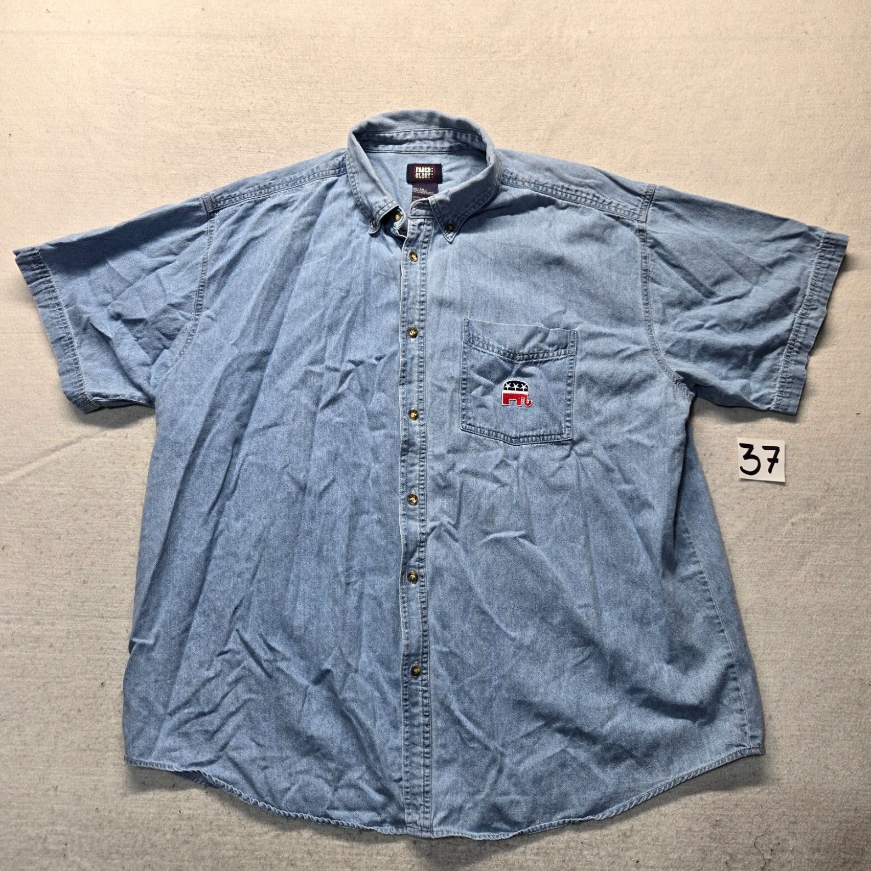 Faded Glory Faded Glory Denim Shirt Button-Up 2XL Men's Embroidered Republican Elephant Blue Denim Shirt 2XL Mens Size US XXL / EU 58 / 5 - 2 Thumbnail