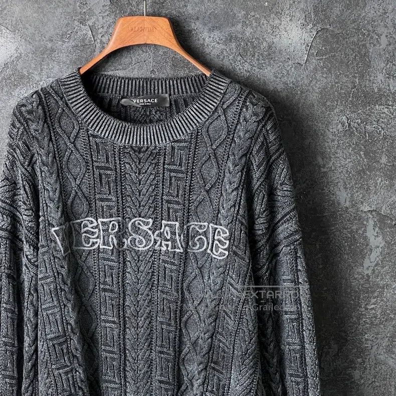 Versace Versace Charcoal grey letter cotton sweater Size US M / EU 48-50 / 2 - 3 Thumbnail