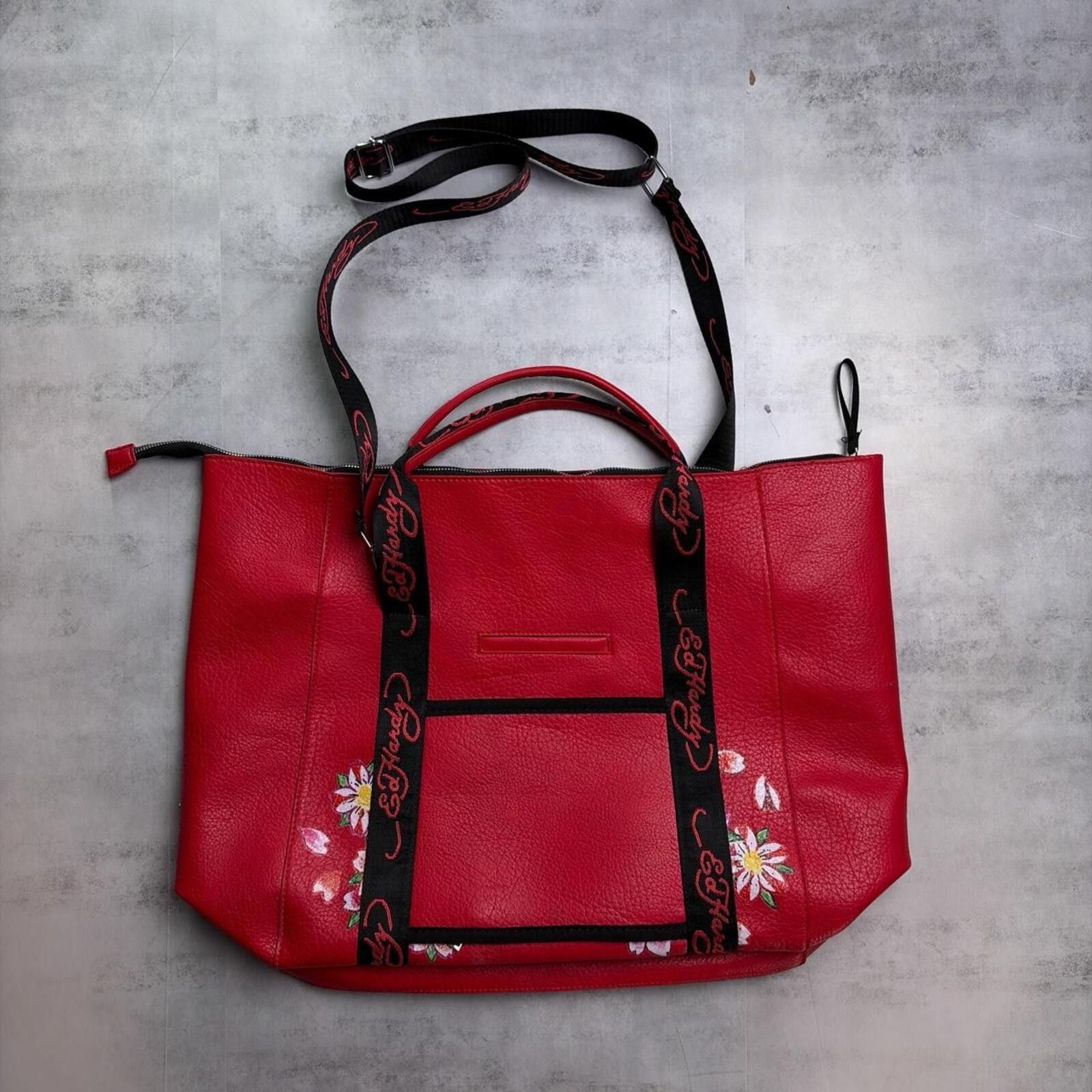 Ed Hardy Y2K Red Ed Hardy Grunge Skull Floral Tote Bag Size ONE SIZE - 2 Thumbnail