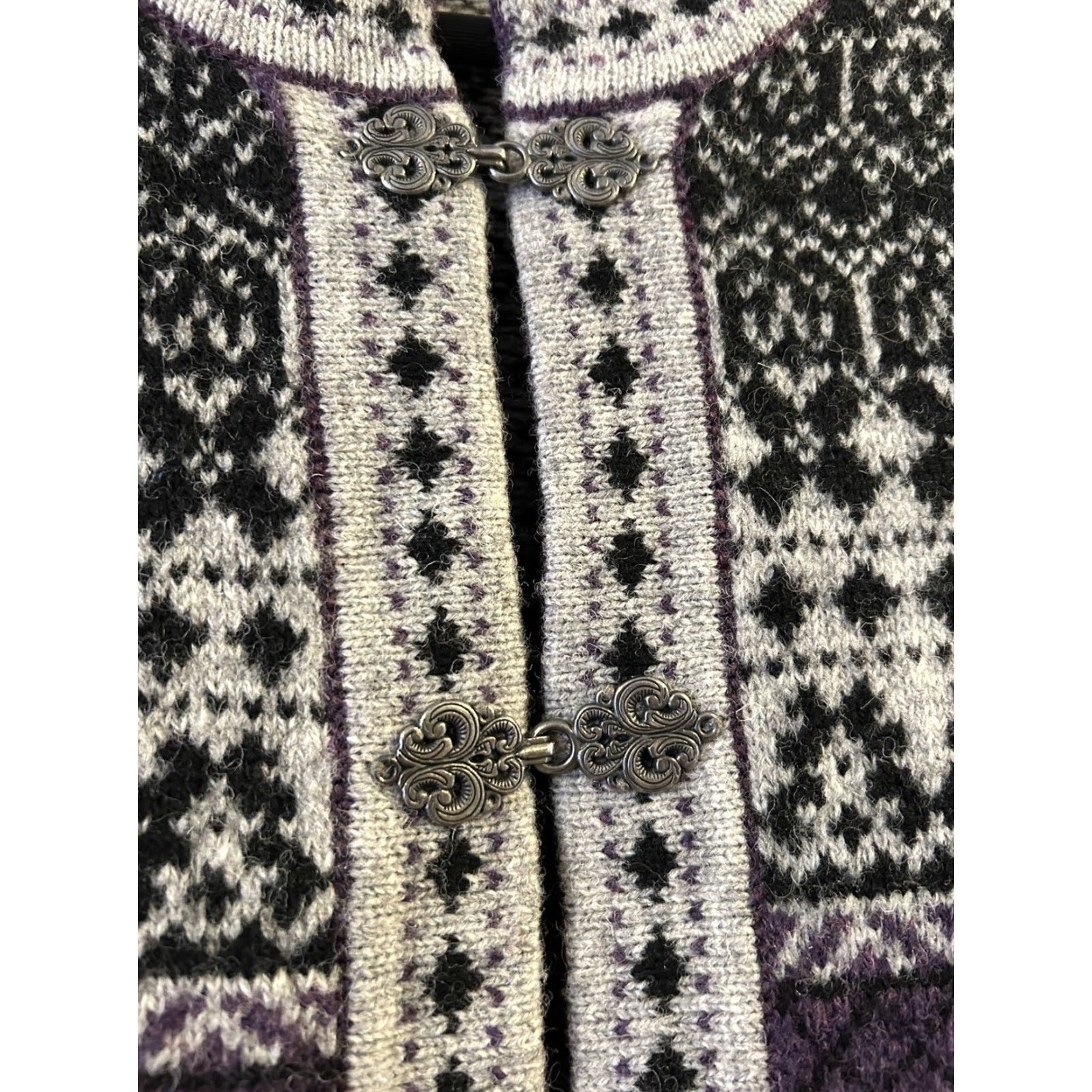 Vintage Telluride Clothing Sweater Cardigan Women’s Purple Black Fair Isle Wool S Small Long Sleeve Round Neck Size S / US 4 / IT 40 - 4 Thumbnail