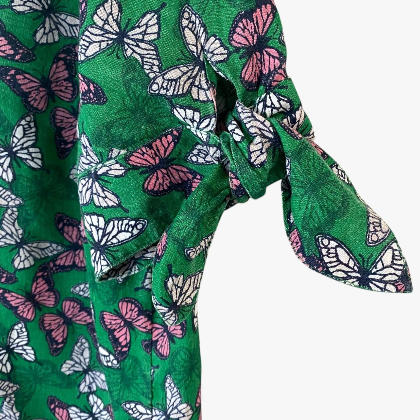 Charter Club VINTAGE Charter Club Linen Butterfly-Print Tie-Sleeve Top Green Women's Size Medium Size M / US 6-8 / IT 42-44 - 7 Thumbnail