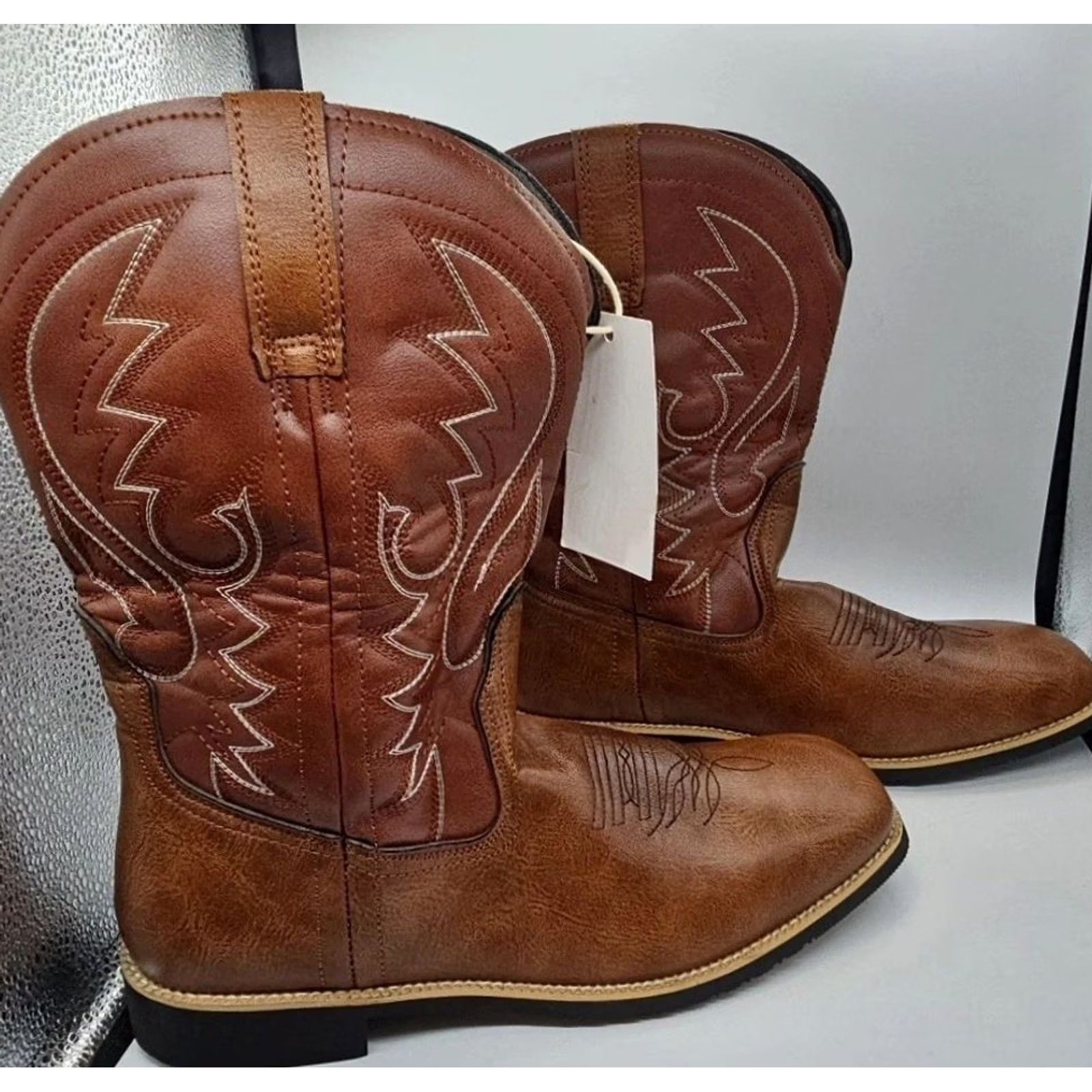 Vintage Tanner’s Western Cowboy Boots Brown Leather Square Toe Pull On Mens US 12 EU 46 Size US 12 / EU 45 - 4 Thumbnail