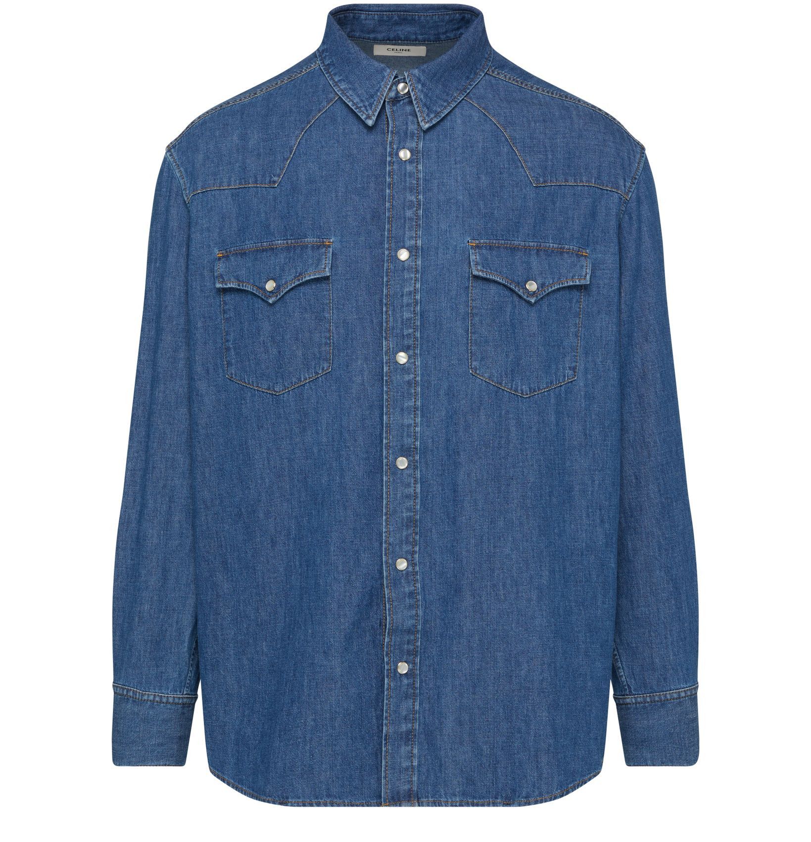 Celine o1bcso1str0824 Western Denim Shirt in Blue Size US XS / EU 42 / 0 - 1 Thumbnail