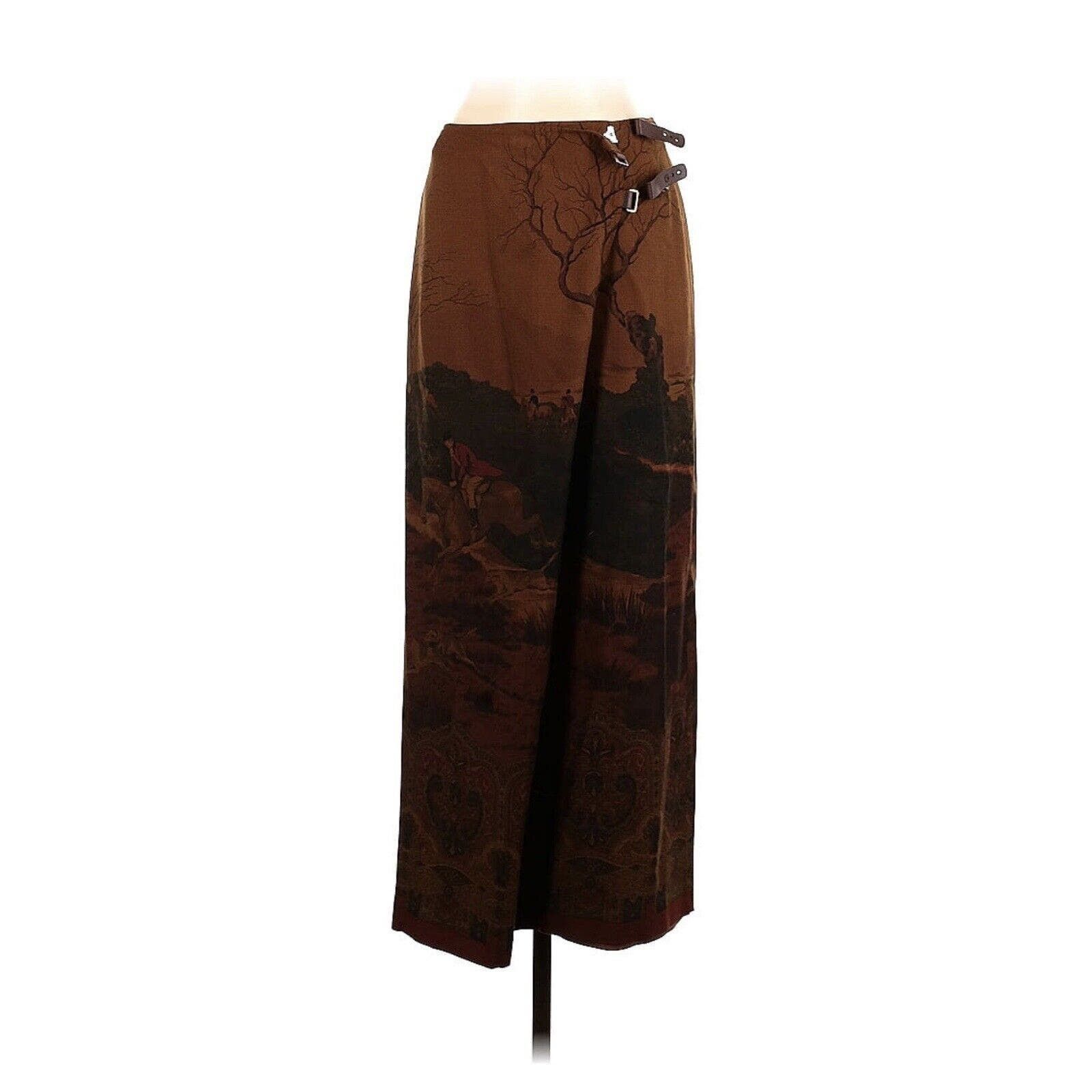image of VTG Laurent Ralph Laurent Equestrian Hunting Wrap Midi Skirt in Brown, Women's (Size 27)