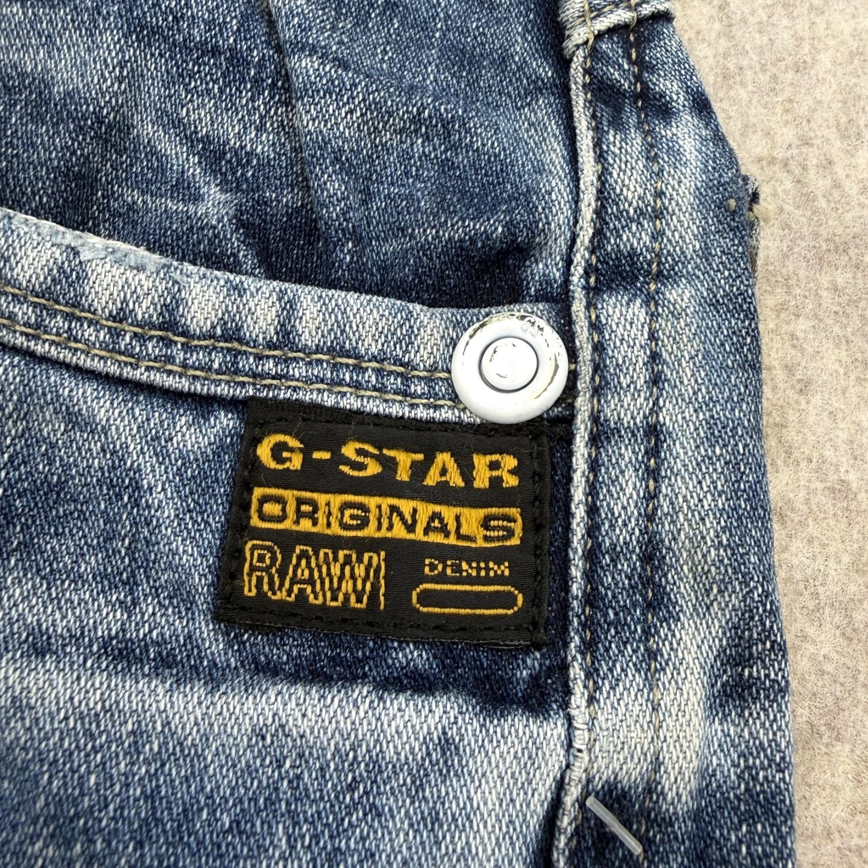 Vintage G-Star RAW Jeans Mens 32x34 Blue Medium Wash 3301 Distressed Denim Button Fly Tapered Relaxed 32 Inseam Jeans Men Blue 3301 Size US 32 / EU 48 - 4 Thumbnail