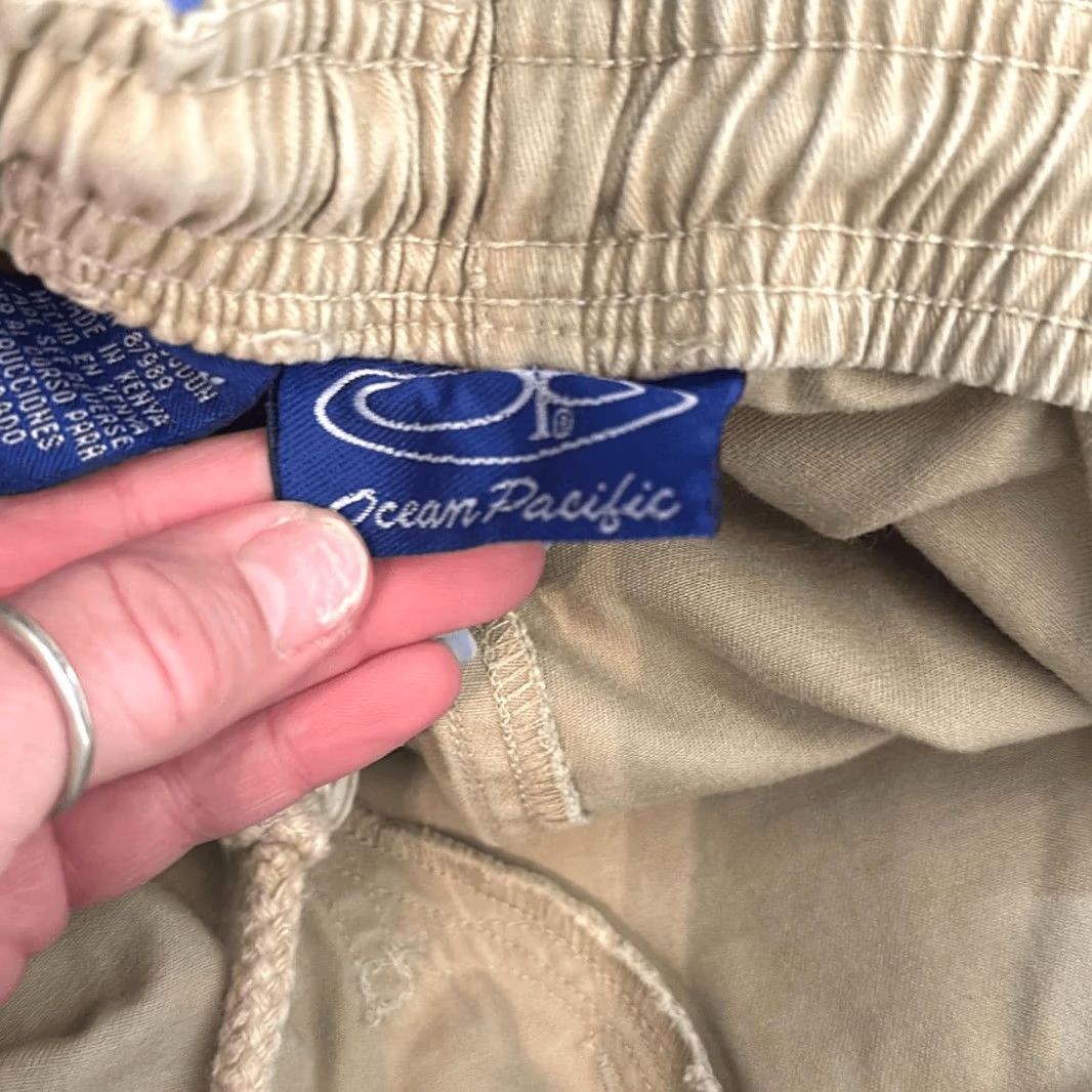 Ocean Pacific VINTAGE Ocean Pacific Tan Shorts Mens L Elastic Waist Drawstring Chino Brown Style 20488 Mens Size US 33 - 7 Thumbnail
