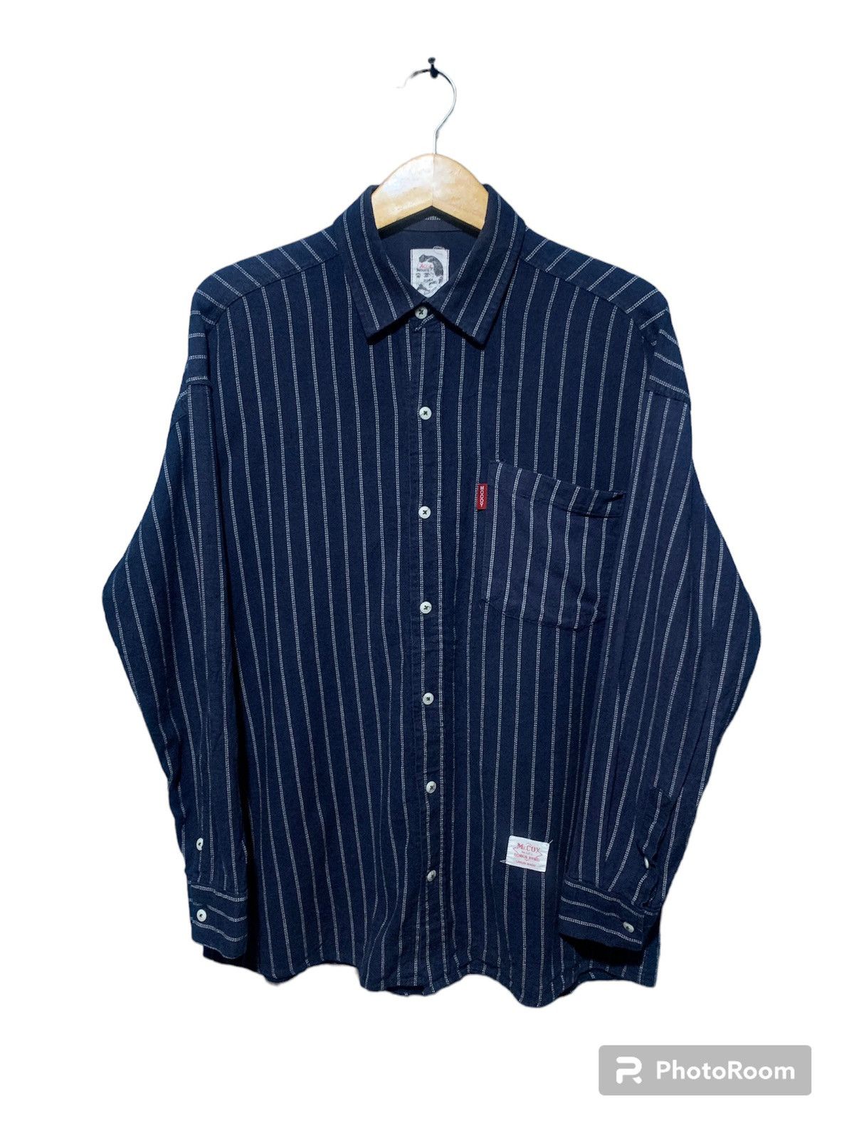 image of The Real Mccoys x Union Made Mccoy X Union Made Stripe Button Up Shirt in Dark Navy, Men's (Size XL