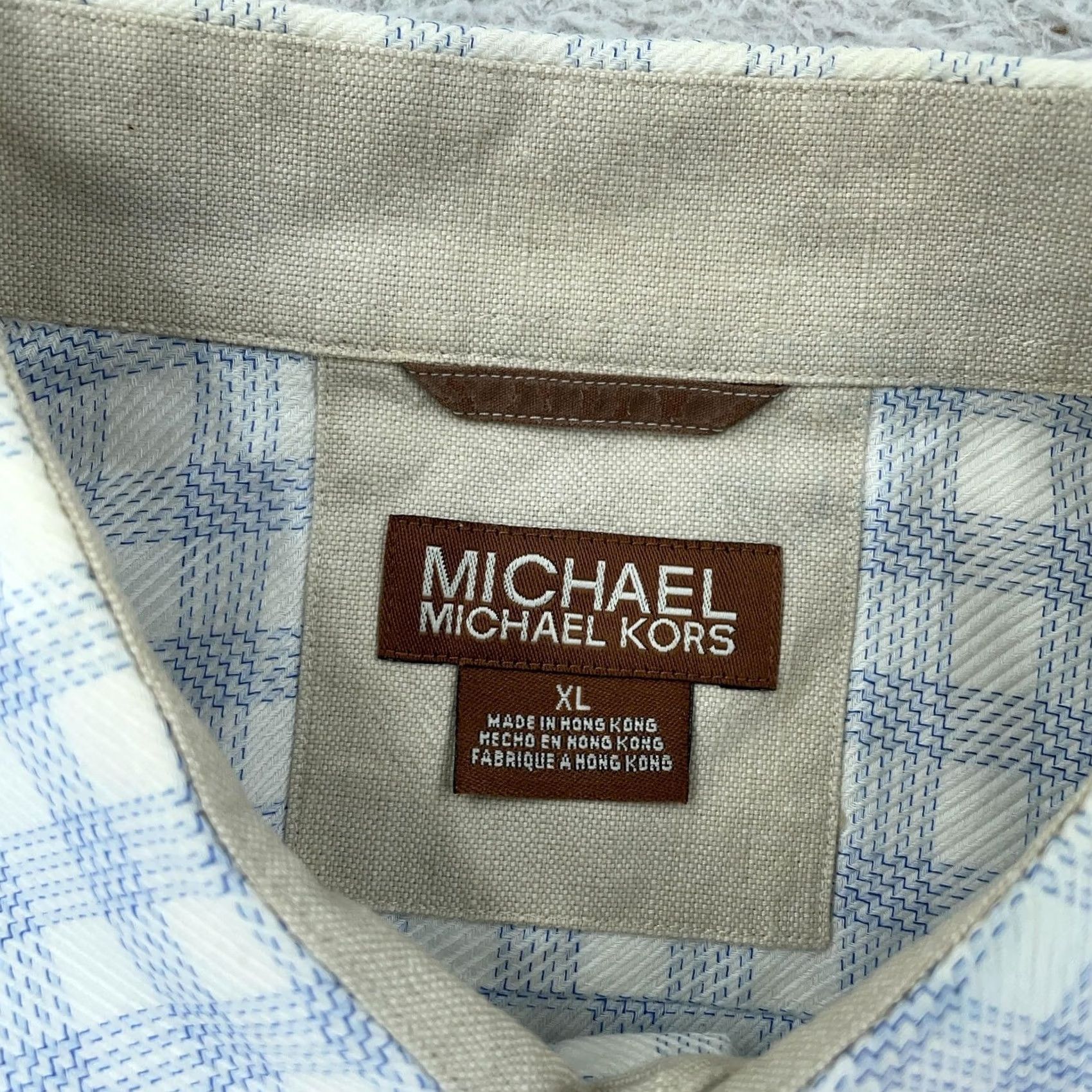 Vintage MICHAEL Michael Kors Shirt Mens XL Blue White Short Sleeve Button Gingham Plaid Size US XL / EU 56 / 4 - 7 Thumbnail