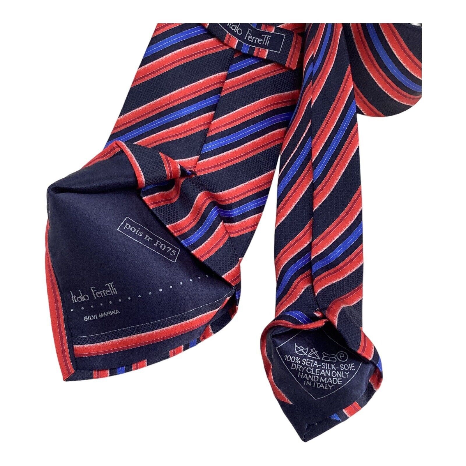 Other ITALO FERRETTI Red Blue Striped Luxury Silk Tie Hand Made It Size ONE SIZE - 3 Thumbnail