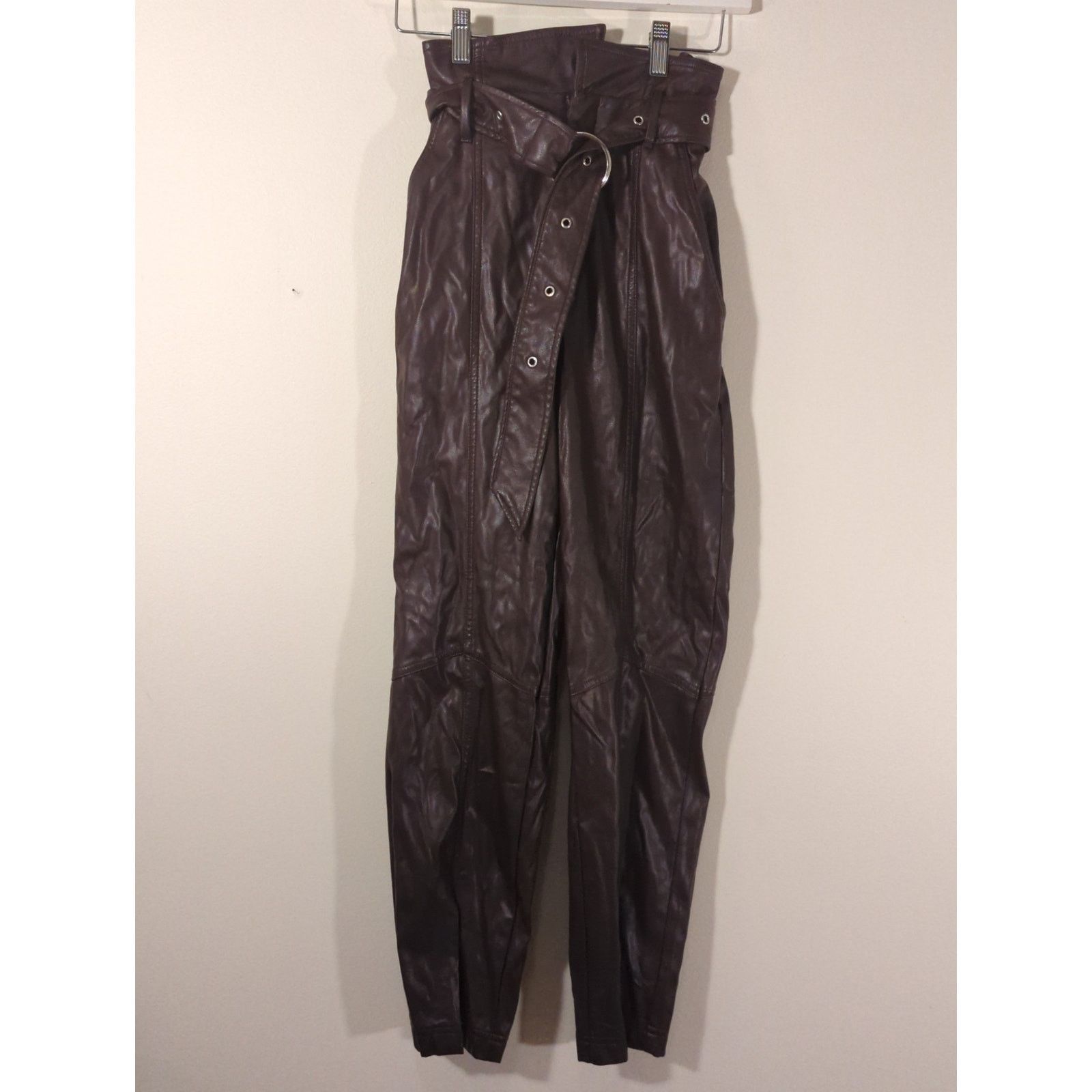Marissa Webb RTR Marissa Webb Sz 0 Brown Split Faux Leather Belted Pants Size 25" / US 0 / IT 36 - 3 Thumbnail