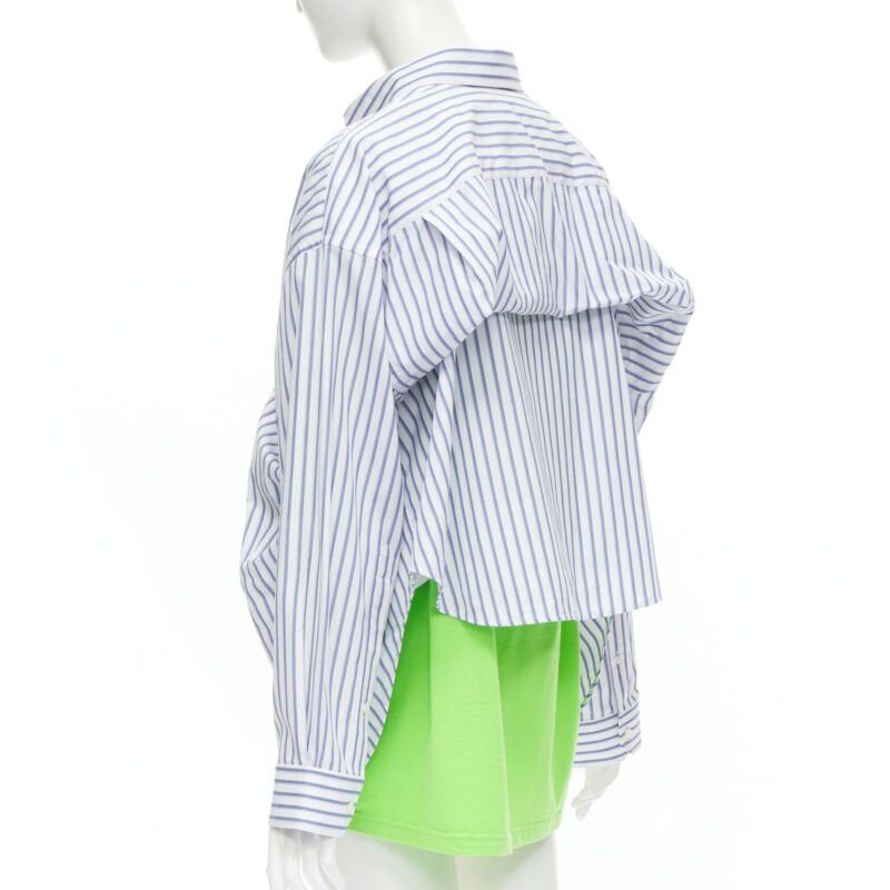 Balenciaga new BALENCIAGA 2017 green tshirt blue striped shirt 2 way draped top FR34 XS Size XS / US 0-2 / IT 36-38 - 1 Thumbnail