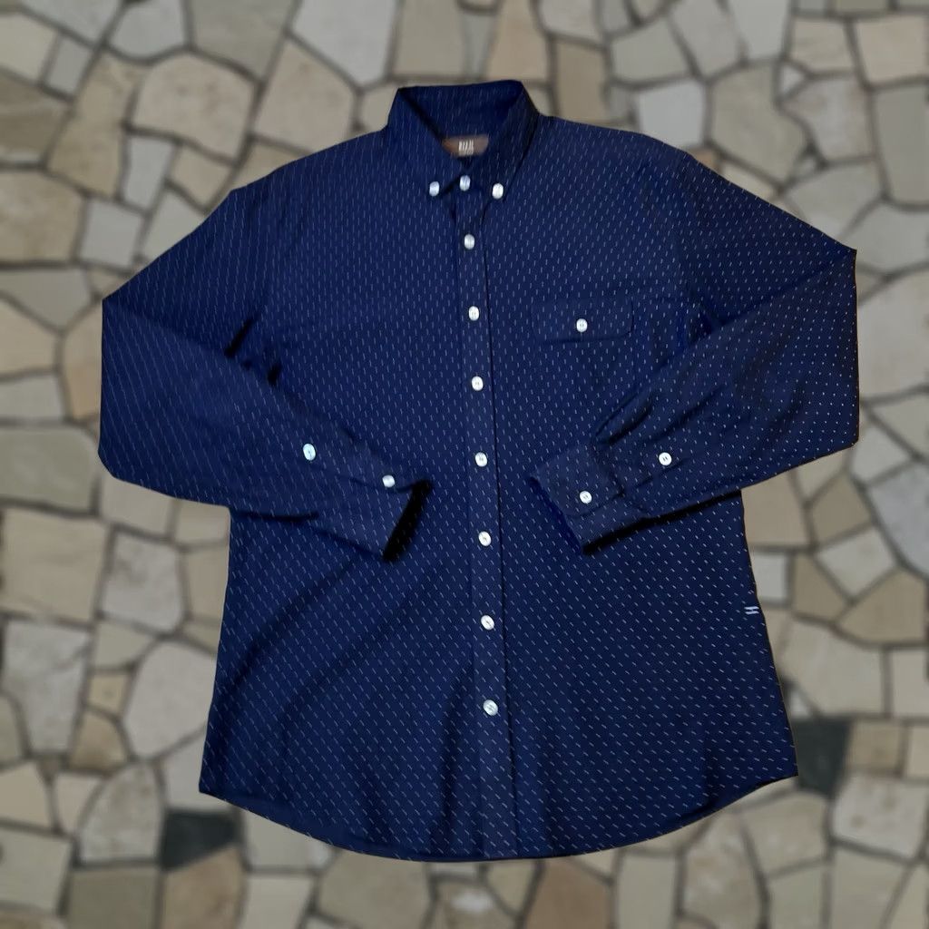 Vintage Rye 51 Button-Up Shirt Long Sleeve Men’s Large Blue Cotton Solid Knit Pattern Casual Formal Workwear Regular Vintage: No Size US L / EU 52-54 / 3 - 1 Thumbnail