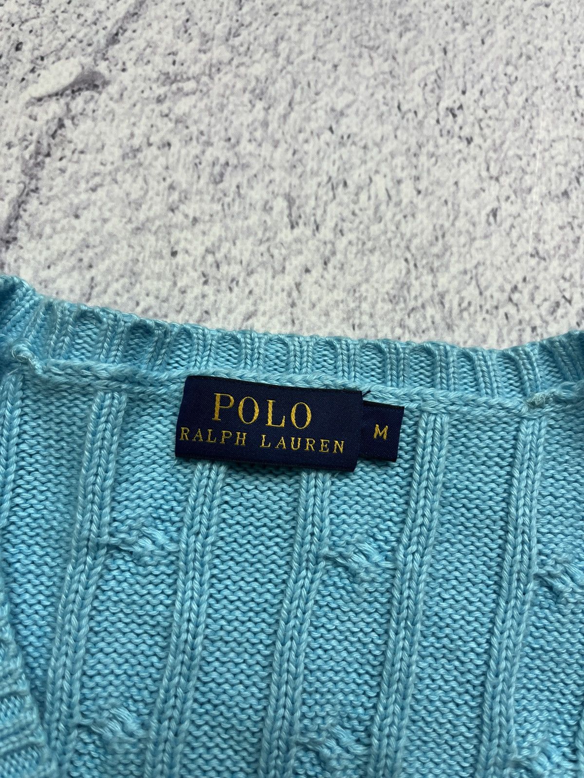 Polo Ralph Lauren × Ralph Lauren Polo Ralph Lauren V-neck Women’s Blue Cable Knit Sweater Size M / US 6-8 / IT 42-44 - 7 Thumbnail